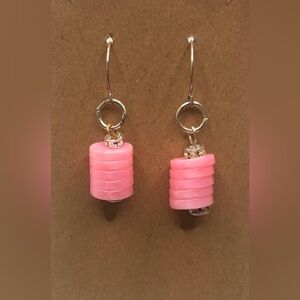 Pink and Silver Dangle Earrings With Rhinestones